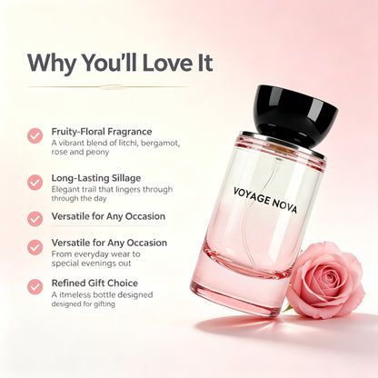 Voyage Nova Women’s Extrait de Parfum – Rose & Fruity Floral Luxury Fragrance, Long-Lasting Perfume, 50ml / 100ml